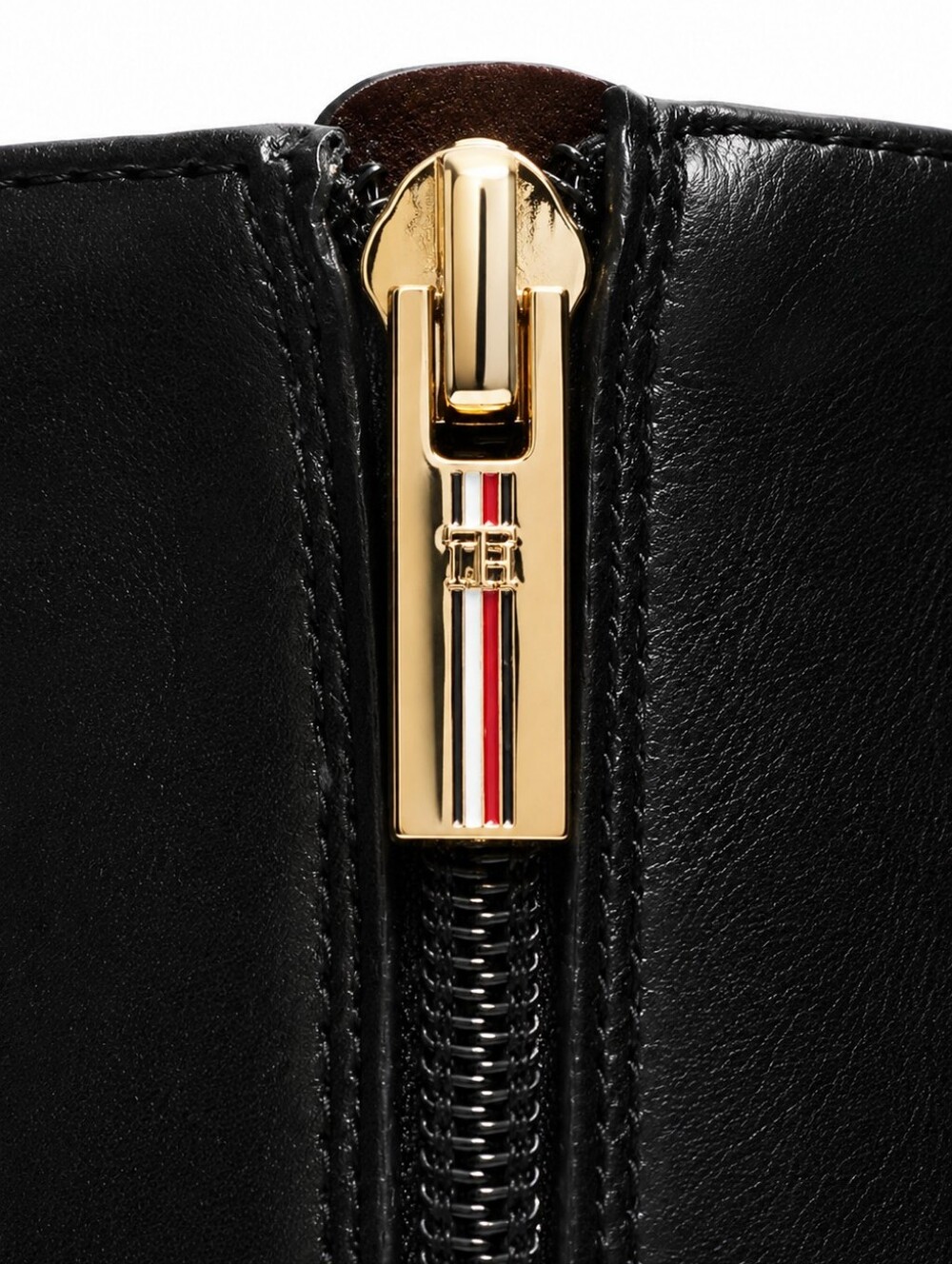 Tommy Hilfiger Black Faux Leather Riding Boots Gold Zip Rubber Sole Size 10M - Picture 6 of 8